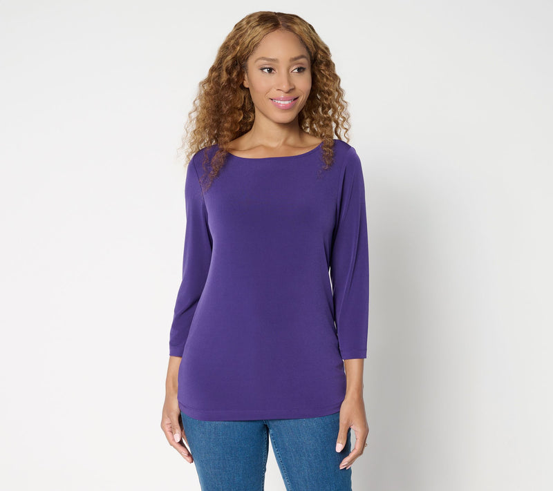 Susan Graver Sleek Essentials Liquid Knit Bateau Neck Top — View 13