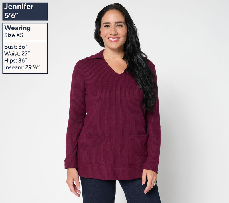 Susan Graver Lifestyle Regular Rib Knit Tunic with Collar — View 11