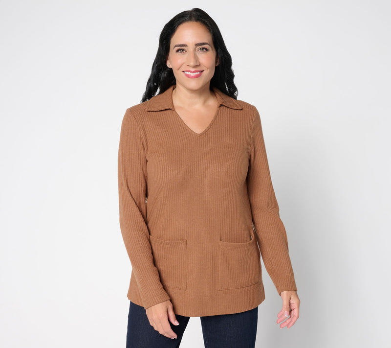 Susan Graver Lifestyle Regular Rib Knit Tunic with Collar — View 9