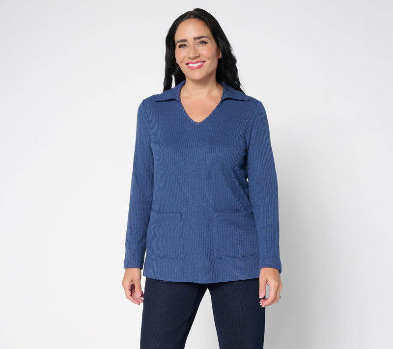 Susan Graver Lifestyle Regular Rib Knit Tunic with Collar — View 7