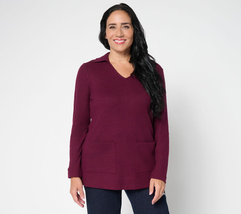 Susan Graver Lifestyle Regular Rib Knit Tunic with Collar — View 5