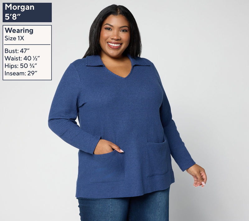 Susan Graver Lifestyle Petite Rib Knit Tunic with Collar — View 10