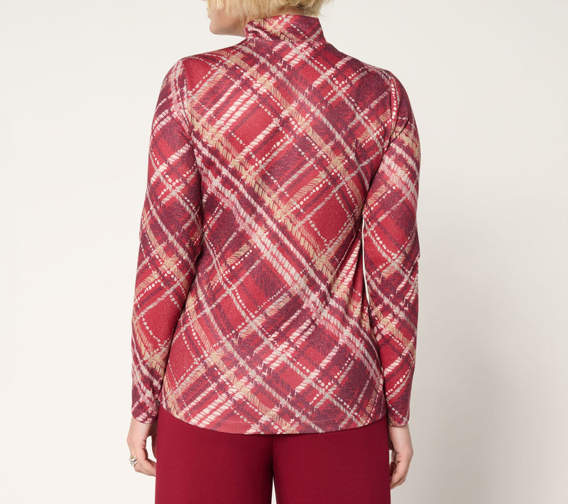 Susan Graver Printed Metallic Knit Mock Neck Top — View 4