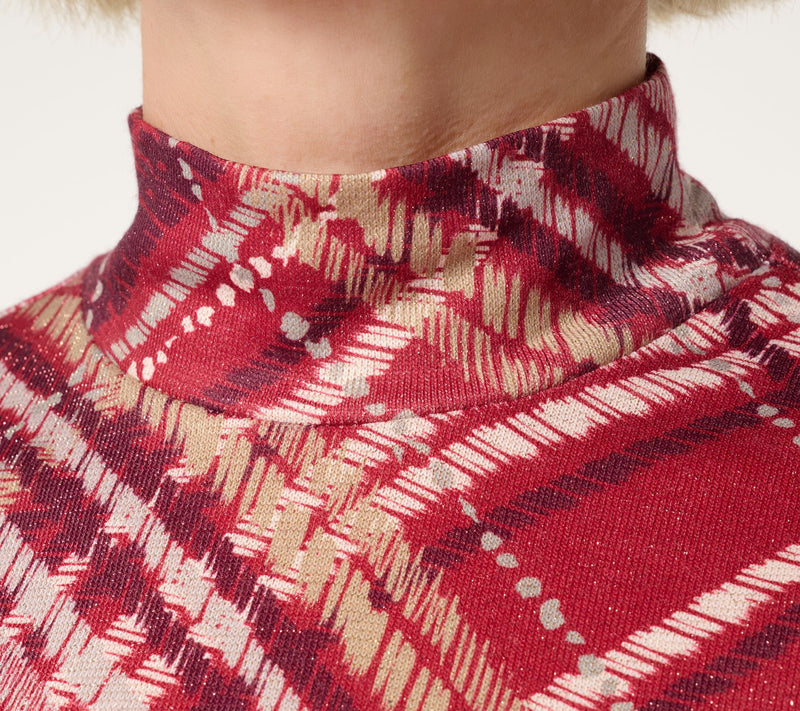 Susan Graver Printed Metallic Knit Mock Neck Top — View 6
