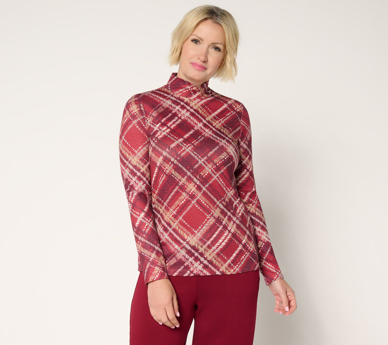 Susan Graver Printed Metallic Knit Mock Neck Top — Main view