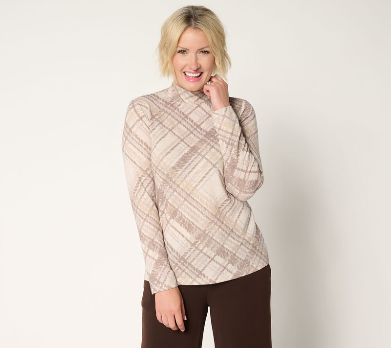 Susan Graver Printed Metallic Knit Mock Neck Top — View 11
