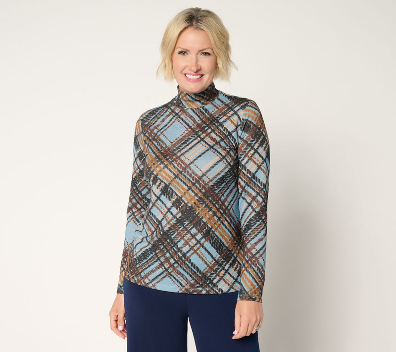 Susan Graver Printed Metallic Knit Mock Neck Top — View 12
