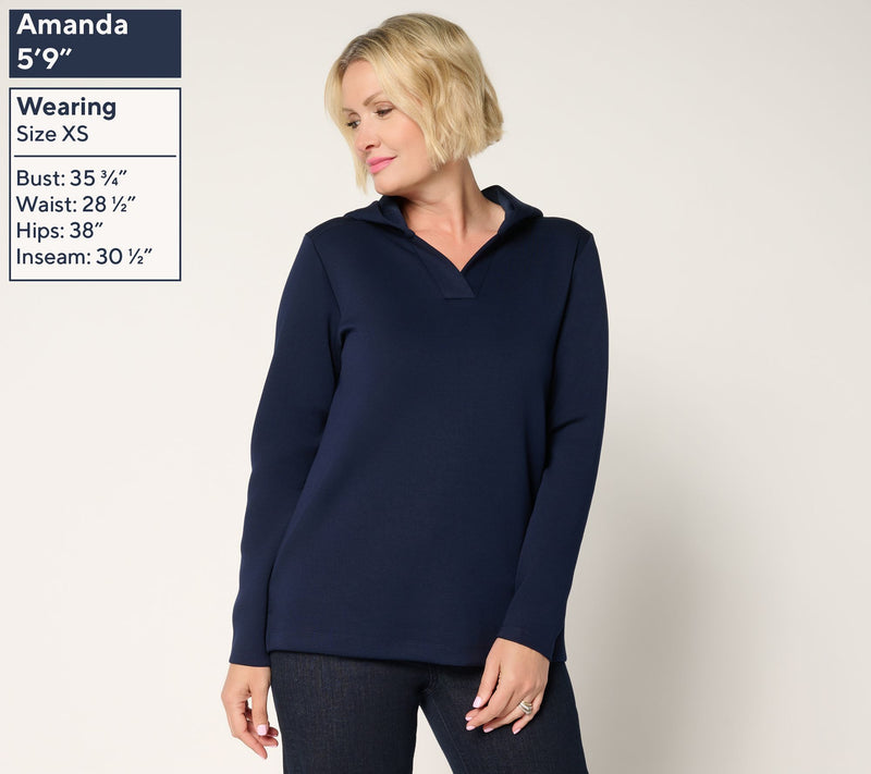 Susan Graver Weekend Serene Knit Hooded Top — View 3