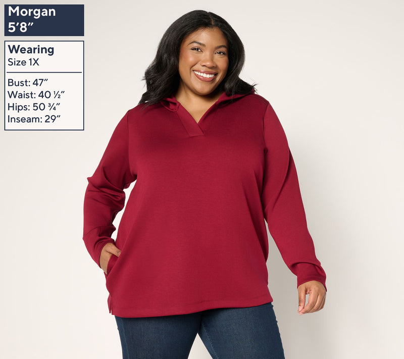 Susan Graver Weekend Serene Knit Hooded Top — View 2