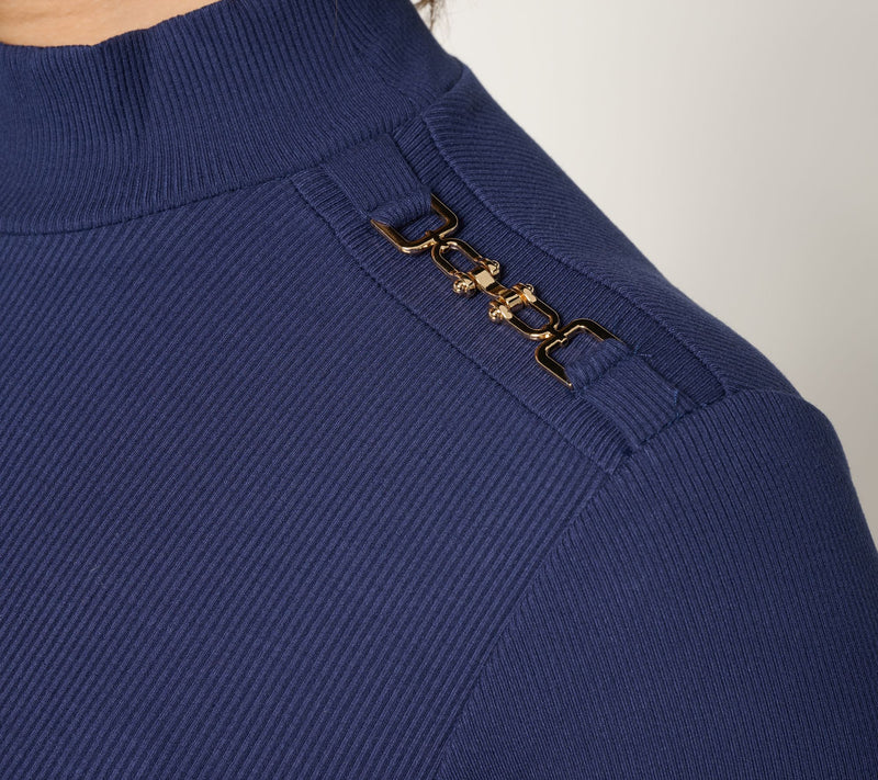 Susan Graver Rib Knit Mock Neck Top with Buckle Detail — View 6