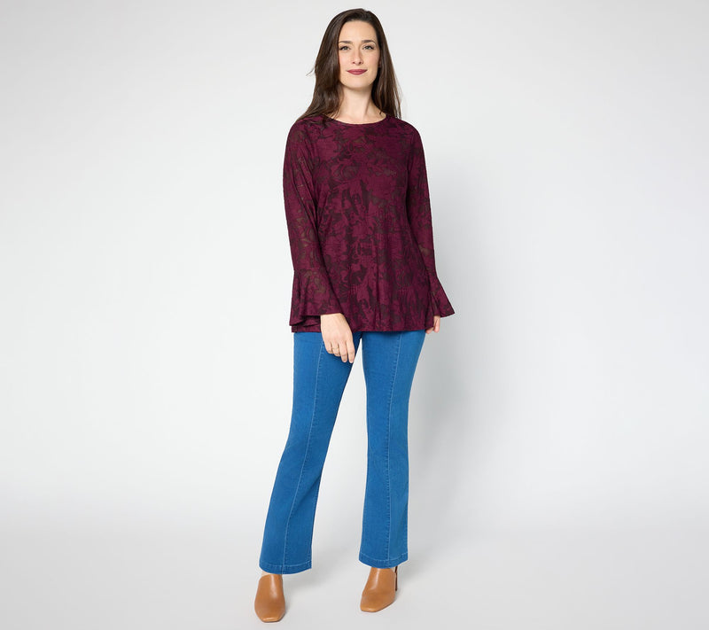 Susan Graver Burnout Knit Top with Flounce Sleeves — View 5