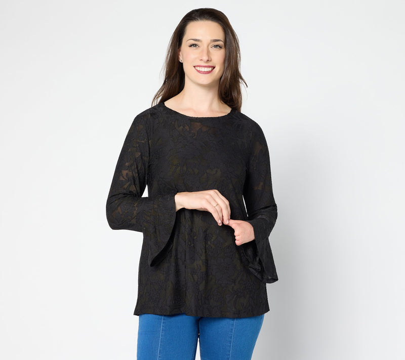 Susan Graver Burnout Knit Top with Flounce Sleeves — View 10