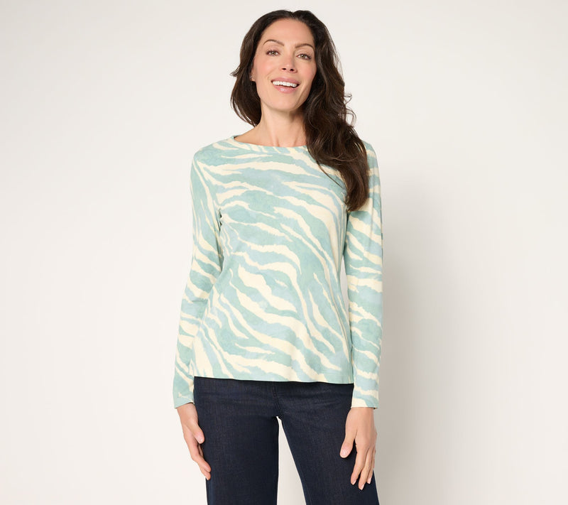 Susan Graver Weekend Printed Rib Knit Crew Neck Top — View 12
