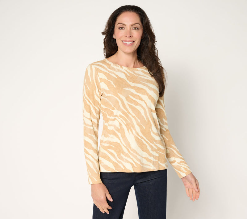 Susan Graver Weekend Printed Rib Knit Crew Neck Top — View 13