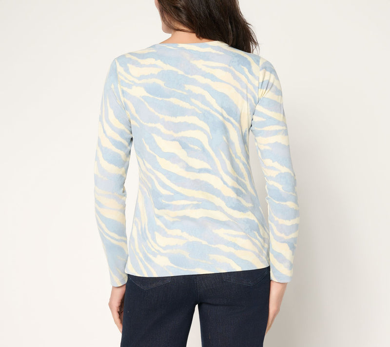 Susan Graver Weekend Printed Rib Knit Crew Neck Top — View 4