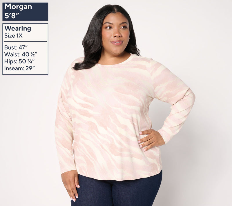 Susan Graver Weekend Printed Rib Knit Crew Neck Top — View 2