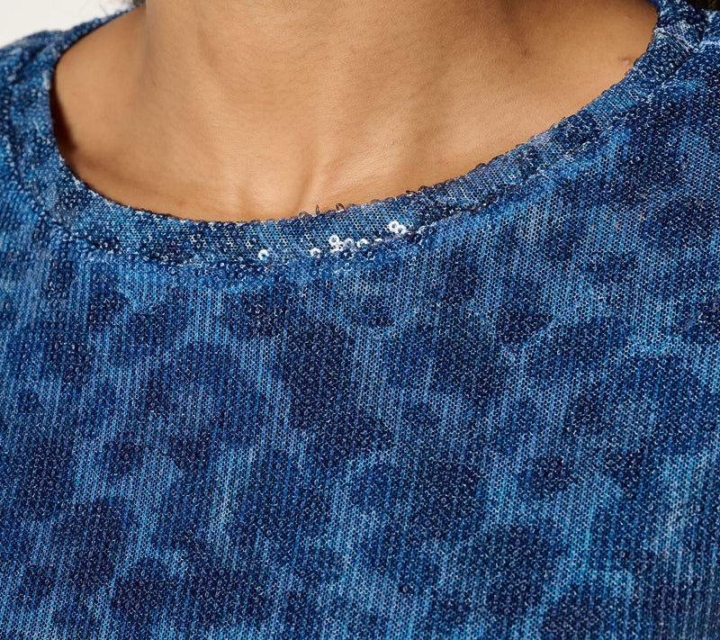 Susan Graver Occasions Printed Sequin Short-Sleeve Top — View 6