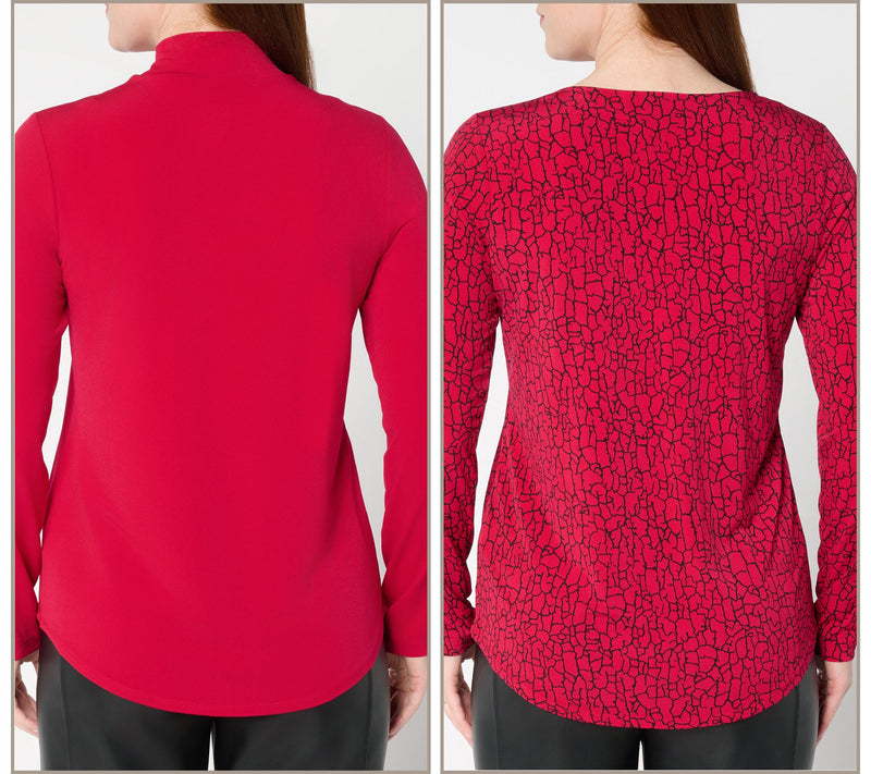 Susan Graver Set of 2 Print and Solid Liquid Knit Tops — View 4
