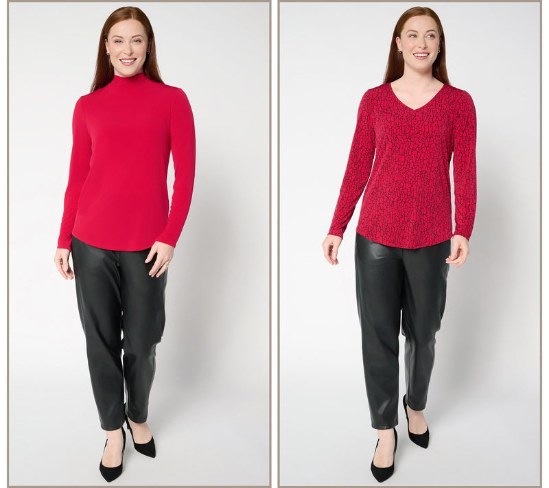 Susan Graver Set of 2 Print and Solid Liquid Knit Tops — View 5