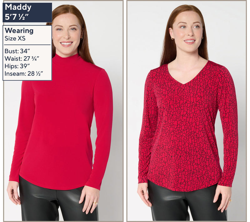 Susan Graver Set of 2 Print and Solid Liquid Knit Tops — View 3