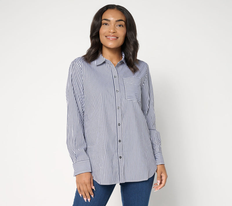 Susan Graver Regular Yarn Dyed Stretch Woven Poplin Shirt — View 3