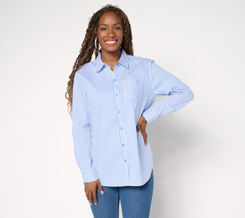 Susan Graver Regular Yarn Dyed Stretch Woven Poplin Shirt — Main view