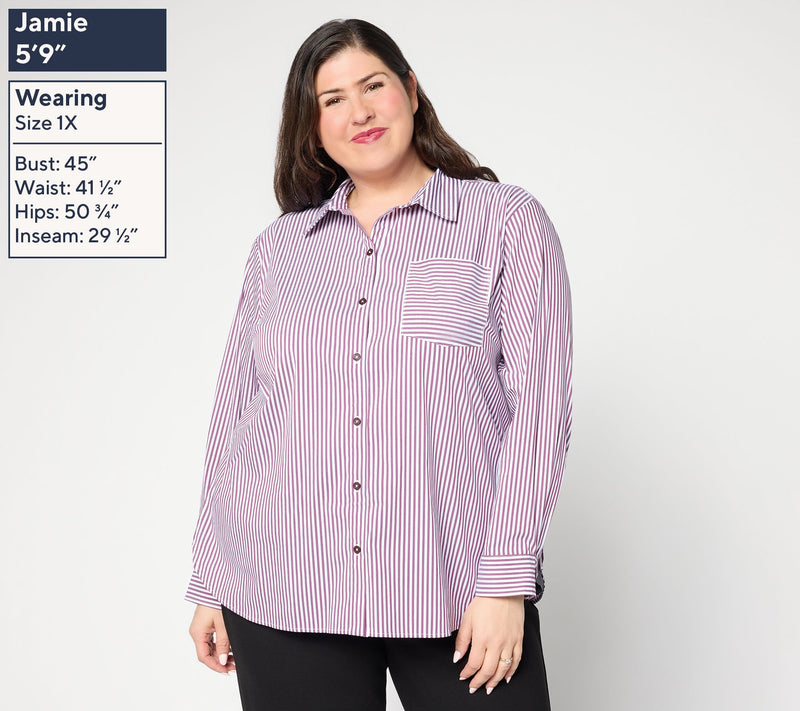 Susan Graver Regular Yarn Dyed Stretch Woven Poplin Shirt — View 8