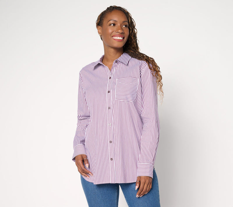 Susan Graver Regular Yarn Dyed Stretch Woven Poplin Shirt — View 16