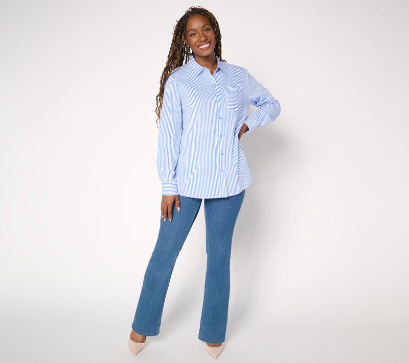 Susan Graver Petite Yarn Dyed Stretch Woven Poplin Shirt — View 11