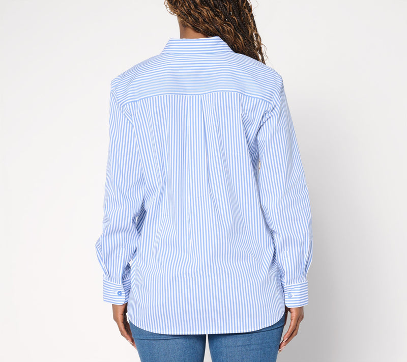 Susan Graver Petite Yarn Dyed Stretch Woven Poplin Shirt — View 10
