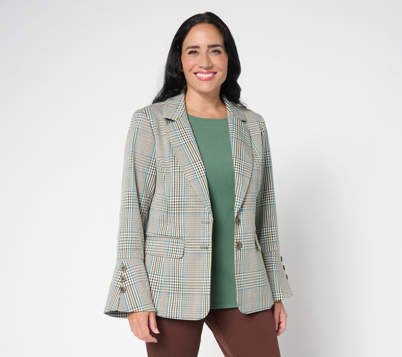 Tailored by Susan Graver Woven Plaid Bell Sleeve Blazer — Main view