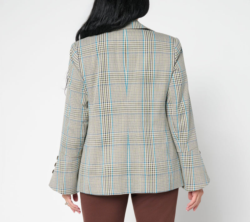 Tailored by Susan Graver Woven Plaid Bell Sleeve Blazer — View 4