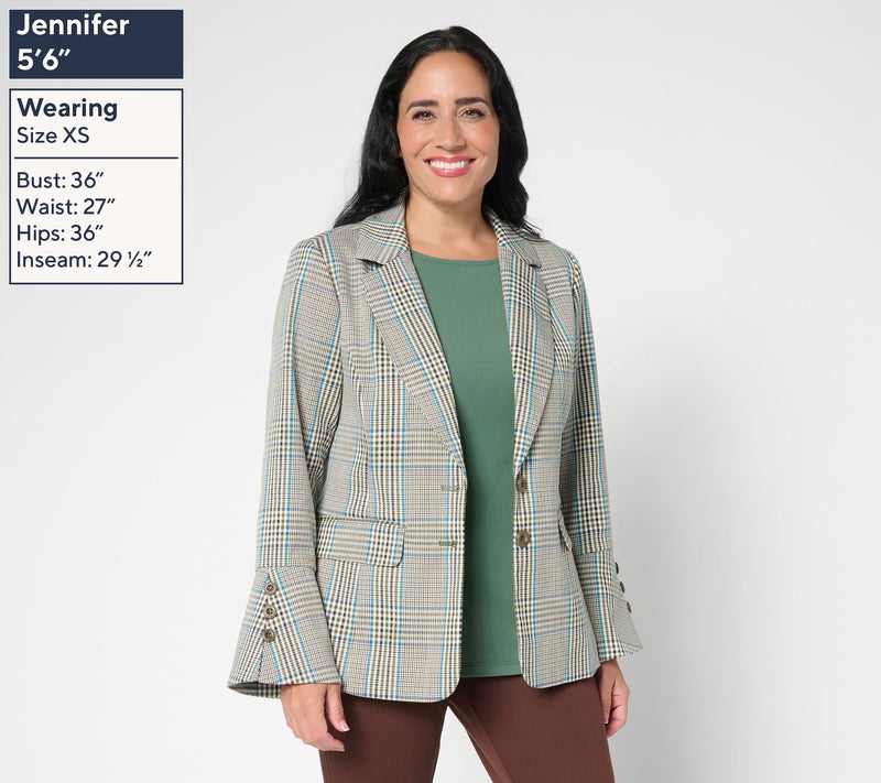Tailored by Susan Graver Woven Plaid Bell Sleeve Blazer — View 3