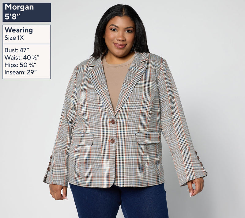 Tailored by Susan Graver Woven Plaid Bell Sleeve Blazer — View 2