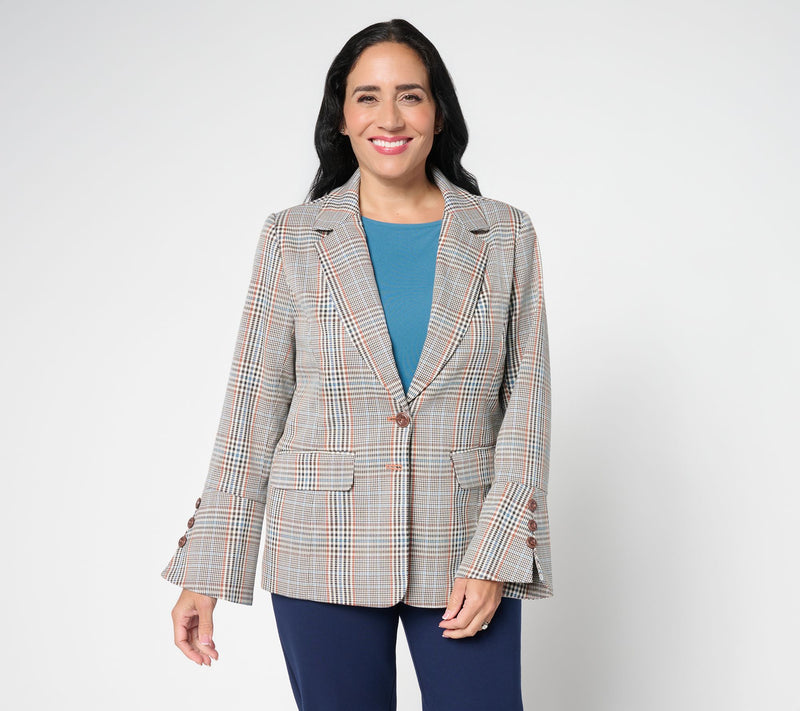 Tailored by Susan Graver Woven Plaid Bell Sleeve Blazer — View 11