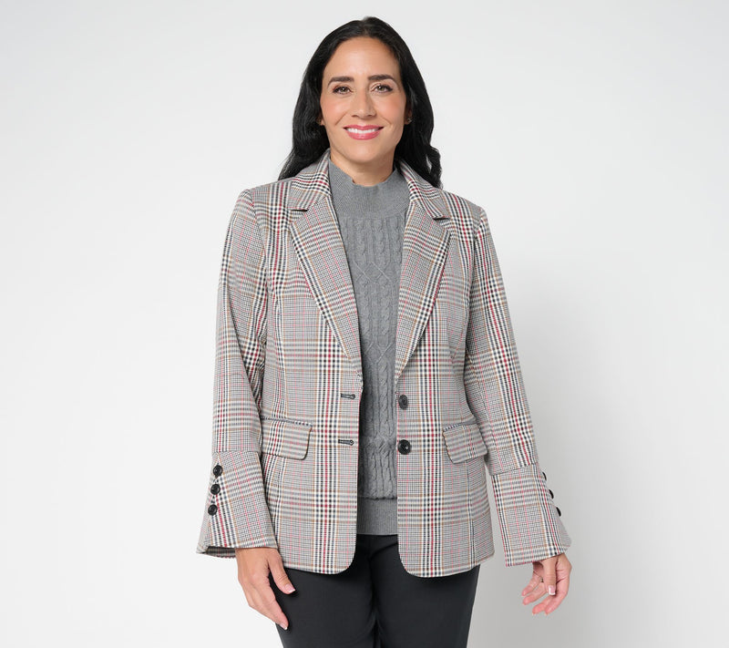 Tailored by Susan Graver Woven Plaid Bell Sleeve Blazer — View 12