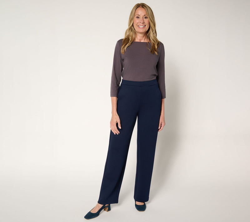 Susan Graver Weekend Regular Serene Knit Pull On Wide Leg Pants — View 10
