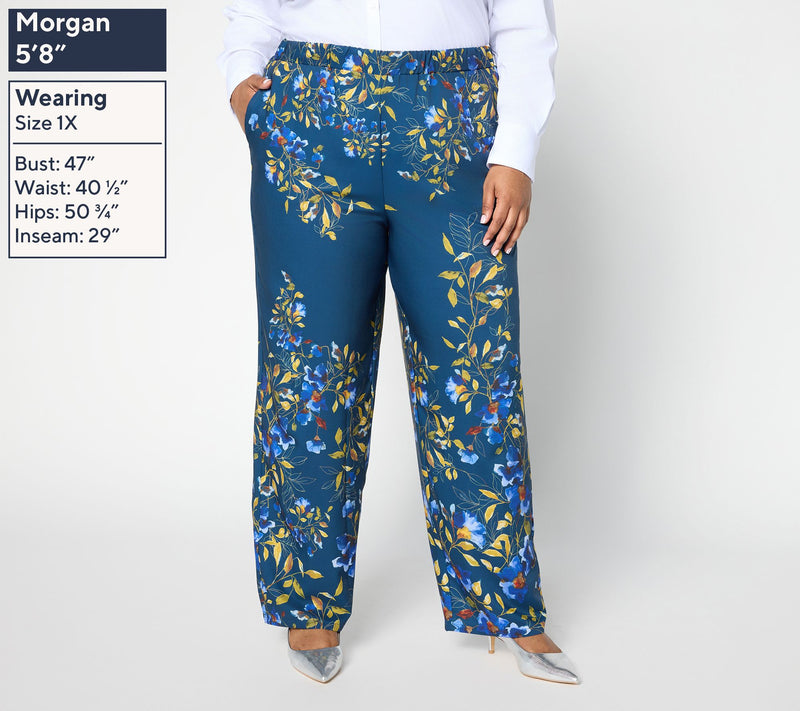 Susan Graver Regular Printed Stretch Matte Twill Pull-On Wide-Leg Pants — View 7