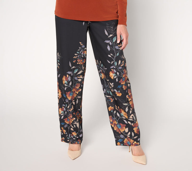 Susan Graver Regular Printed Stretch Matte Twill Pull-On Wide-Leg Pants — View 12