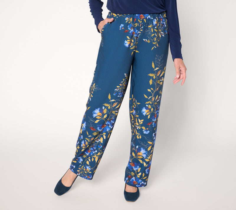 Susan Graver Petite Printed Stretch Matte Twill Pull-On Wide-Leg Pants — View 3