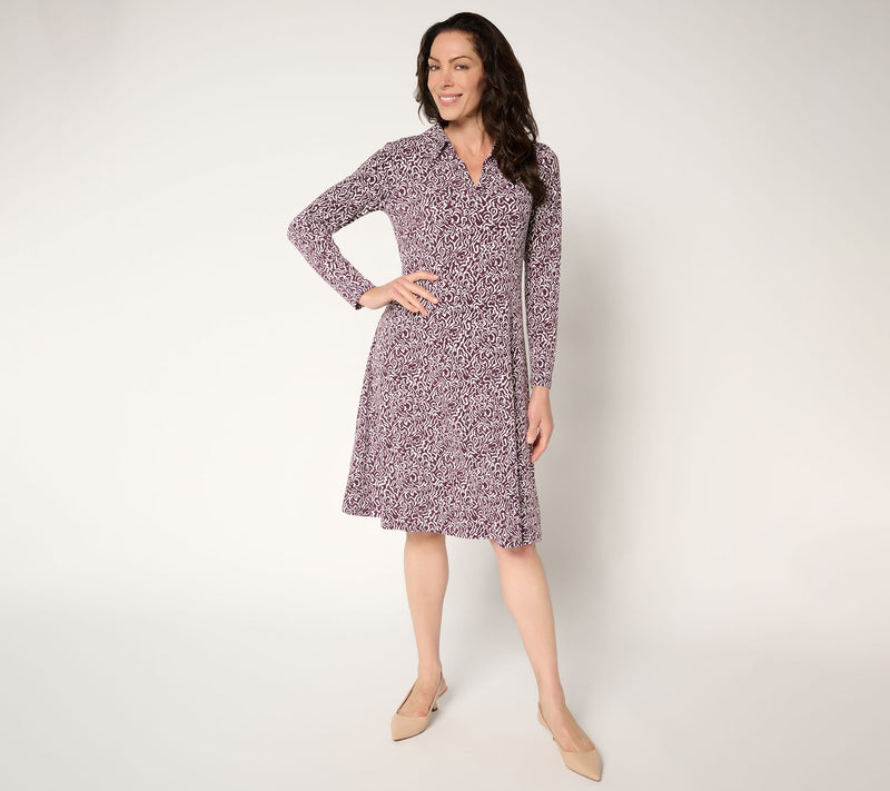 Susan Graver Regular Printed Liquid Knit Collared Midi Dress — Main view