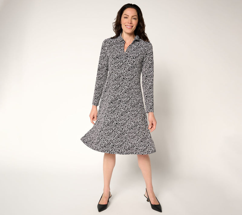 Susan Graver Regular Printed Liquid Knit Collared Midi Dress — View 12