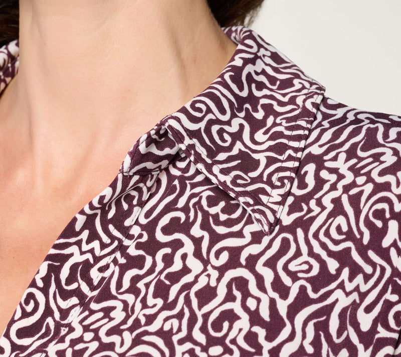 Susan Graver Regular Printed Liquid Knit Collared Midi Dress — View 5