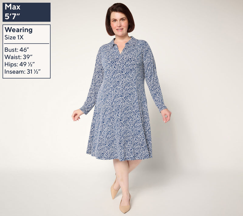 Susan Graver Regular Printed Liquid Knit Collared Midi Dress — View 2