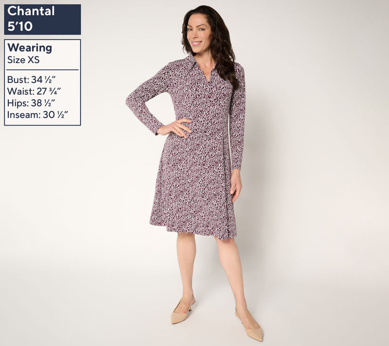 Susan Graver Regular Printed Liquid Knit Collared Midi Dress — View 3