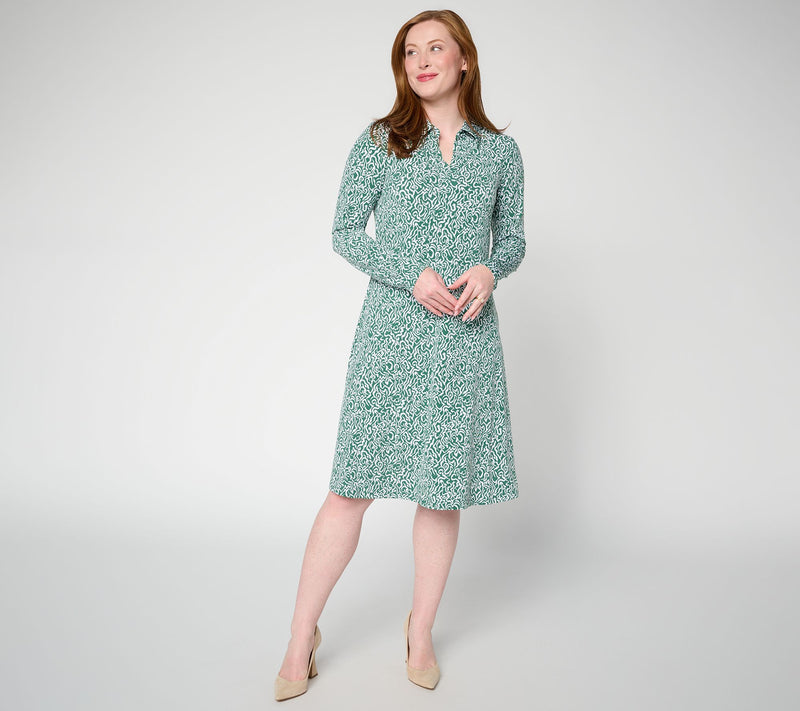 Susan Graver Regular Printed Liquid Knit Collared Midi Dress — View 17