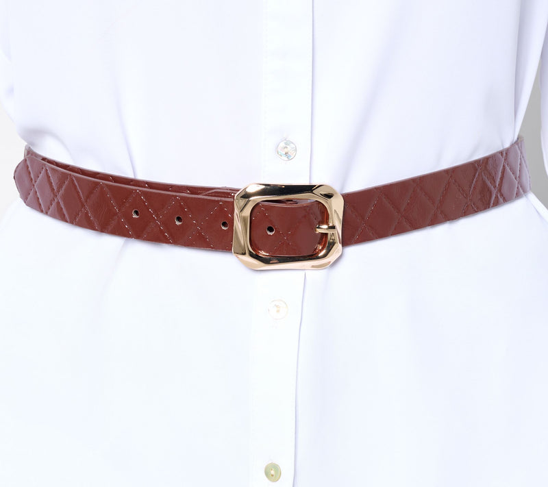 Susan Graver Faux Patent Leather Quilted Belt — View 2