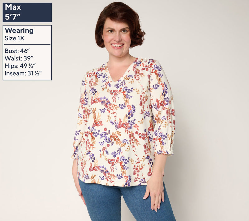 Denim & Co. Printed Heavenly Jersey V-Neck Top — View 2