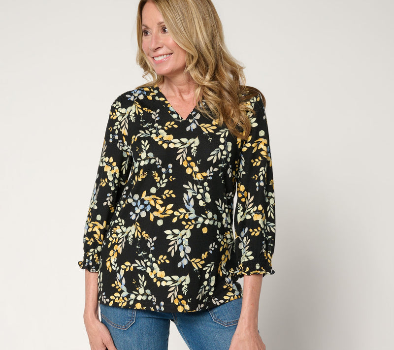 Denim & Co. Printed Heavenly Jersey V-Neck Top — View 10