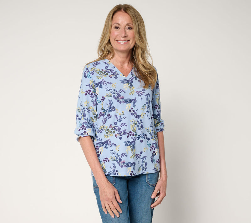 Denim & Co. Printed Heavenly Jersey V-Neck Top — View 12